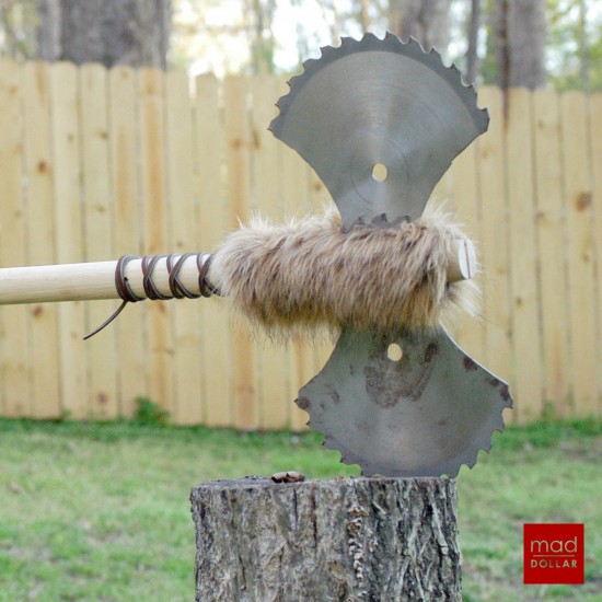 Viking Apocalypse Axe with fur and leather straps