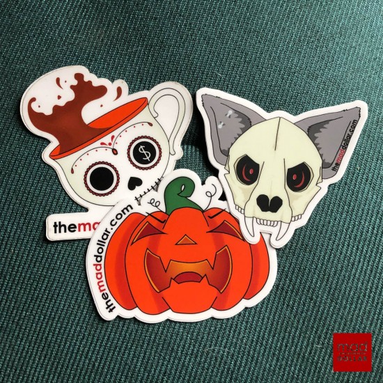 Sticker Pack: Teacup, Skill Kitten, and Jack-o-lantern